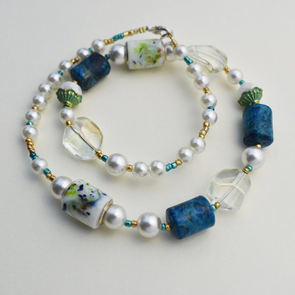 Colorful multi beads and pearl choker necklace, handmade y2k jewelry - Picture 11 of 12